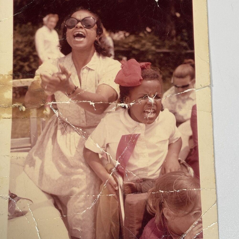 Vintage Snapshot Photo Black African American Girl Angry Yelling Shout Happy Art